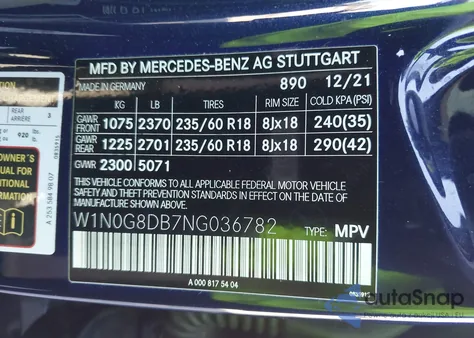 2022 Mercedes-Benz Glc 300 Suv из США, поврежденный, VIN W1N0G8DB7NG036782